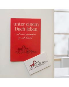 Magnet mit Postkarte 'unter einem Dach leben'