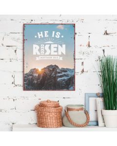 Metallschild 'He is risen'