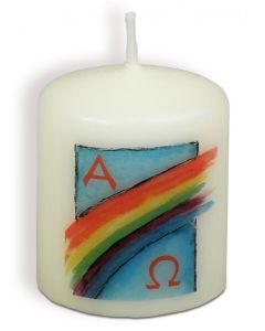 Kerze 'Alpha & Omega/Regenbogen' 6 cm