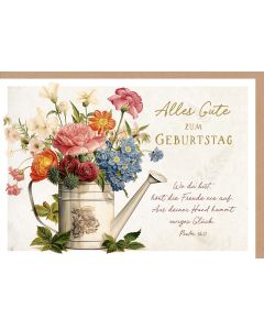 Faltkarte 'Alles Gute zum Geburtstag'   1x                  Motiv: Blumenstrauß in Giesskanne