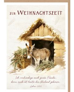 Faltkarte 'Zur Weihnachtszeit'  1x                          Motiv: Esel