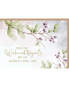 Faltkarte Weihnachten (violette Beeren) 1x