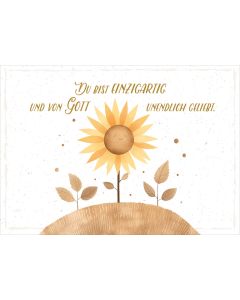 Postkarte 'Du bist einzigartig und von Gott unendlich geliebt.'  Motiv: Sonnenblume