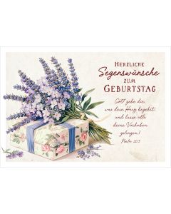 Postkarte 'Herzliche Segenswünsche zum Geburtstag' 12x      Geschenk mit Lavendel