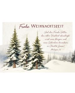 Postkarte 'Frohe Weihnachtszeit' 12x                        Motiv: Wintertannen