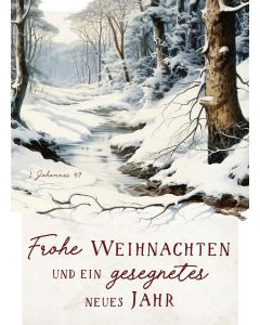 Postkarte 'Frohe Weihnachten und ein gesegnetes neues Jahr' Motiv: Waldbach im Winter      12x